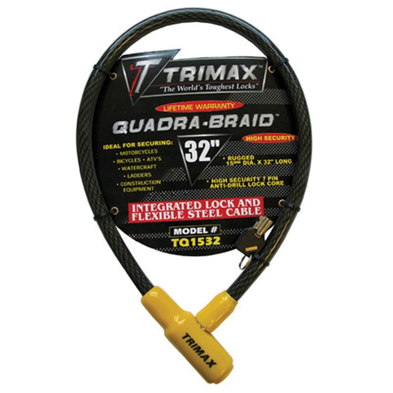 Trimax TQ1532 Trimaflex Integrated Keyed Cable Lock, Yellow / Black, (32" Length x 15mm) - Image 1